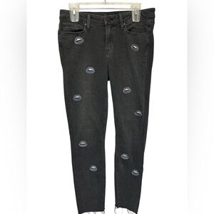 Paige Verdugo Ankle Black Frayed Lip Embroidered Jeans